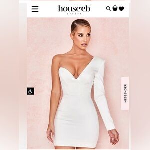 House of CB NWOT white Tiffany dress rare xs fitted shoulder pad asymmetrical